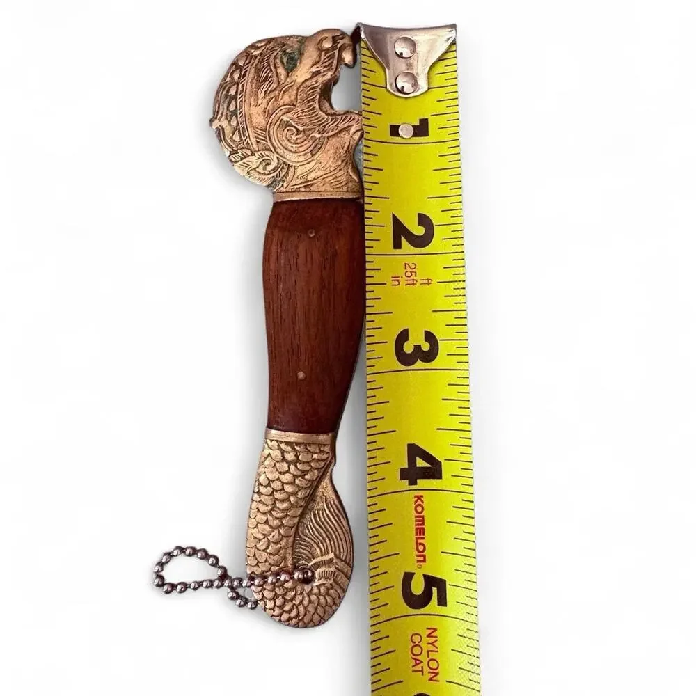 Vintage Thailand Brass Lion Head Bottle Opener With Rosewood Handle